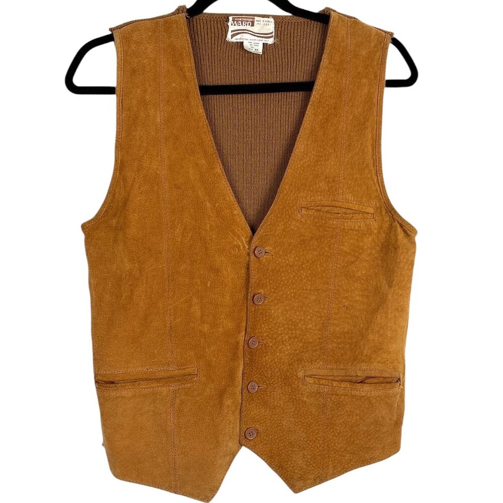 Vintage Montgomery‎ Ward Pigskin Suede Vest Men's Medium 70's Western Rugged